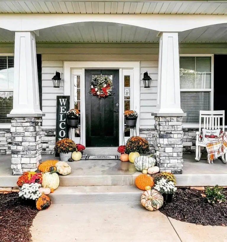 Orange and white porch decor