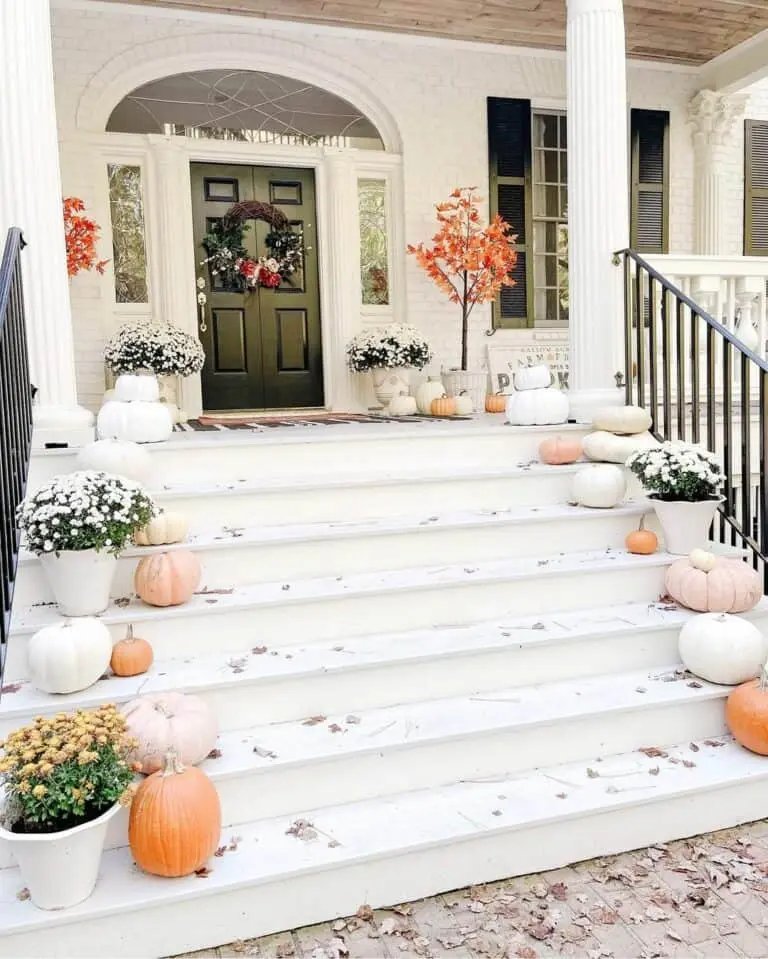 Orange and white porch pumpkins