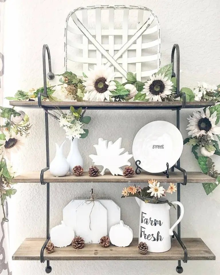 Pine cones and white crockery