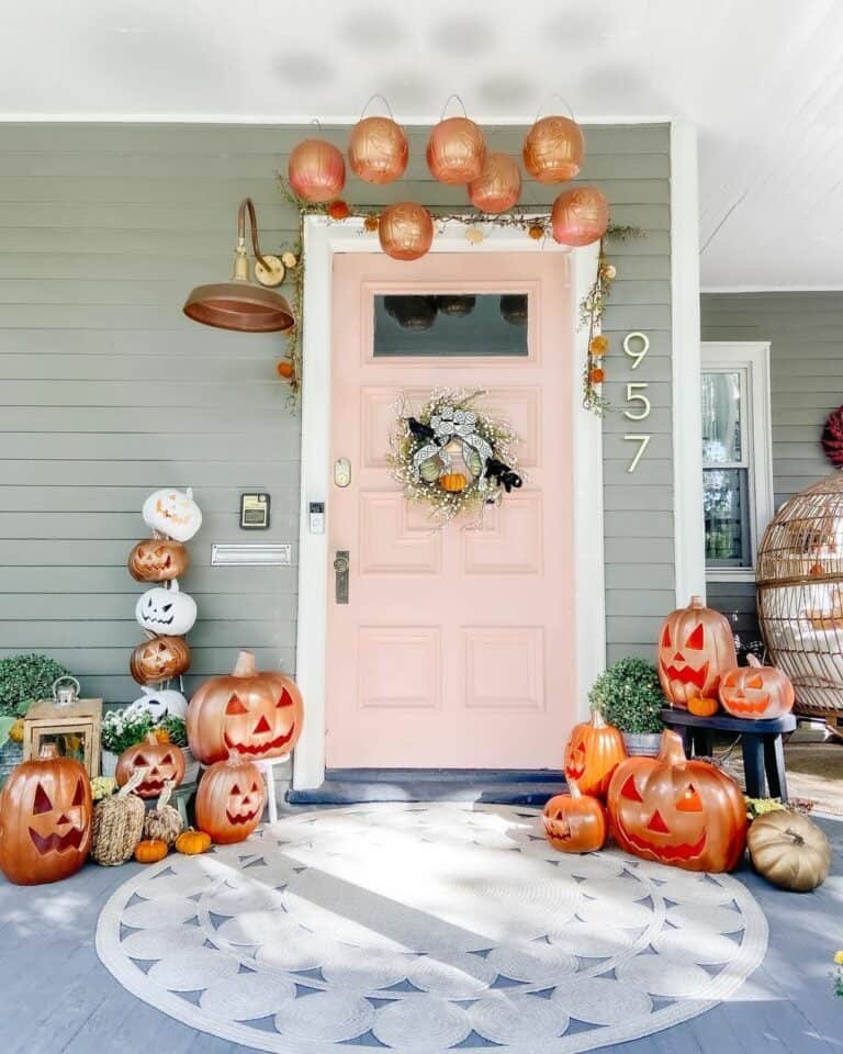 Pink pumpkins and blush door