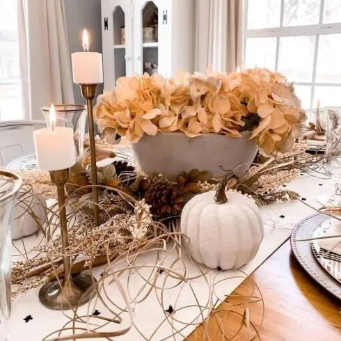 Pumpkin and candle arrangement
