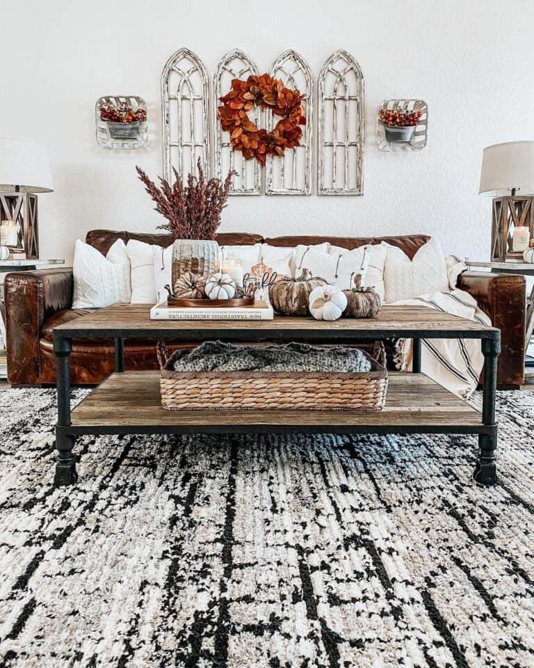 Pumpkin centerpiece on coffee table