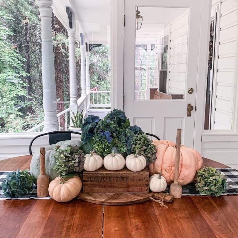 Pumpkin Display on Wooden Table