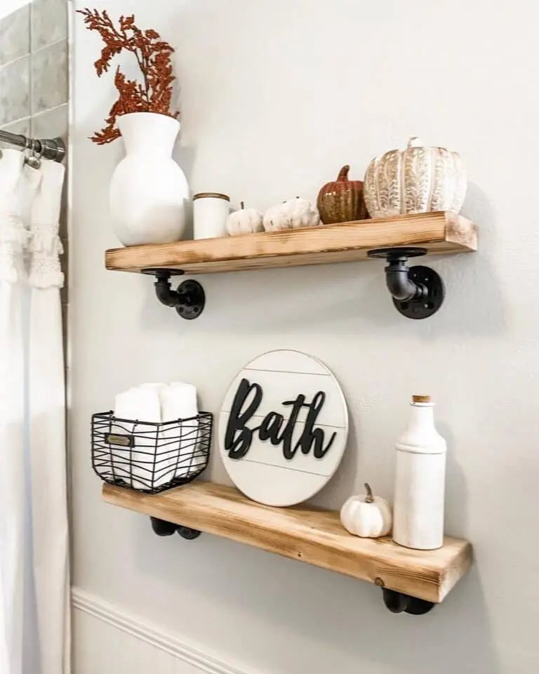 Pumpkin Shelf with Ceramic Decor