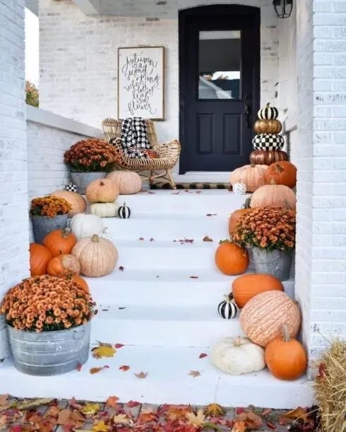 Pumpkins and floral buckets