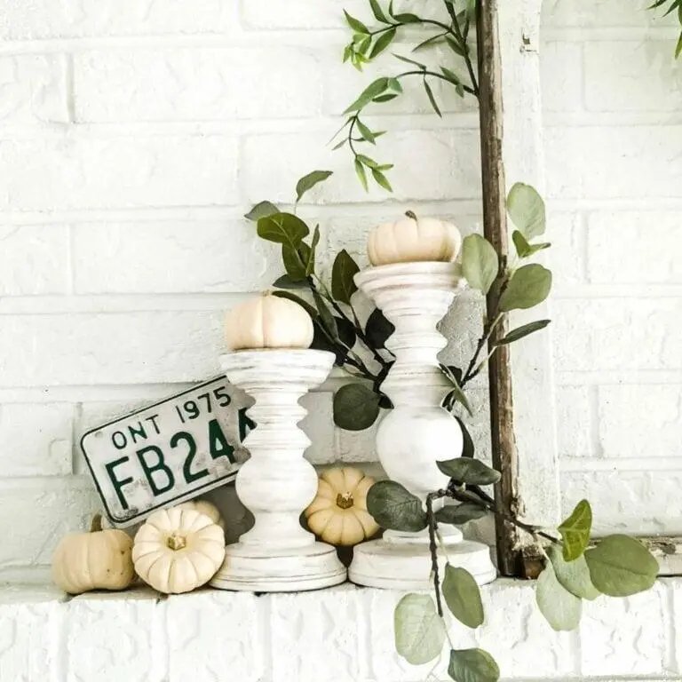 Pumpkins on White Brick
