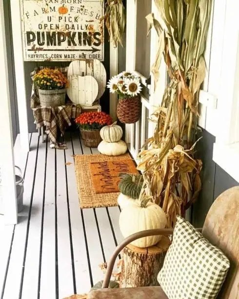 Pumpkins, Wood, Corn Stalks