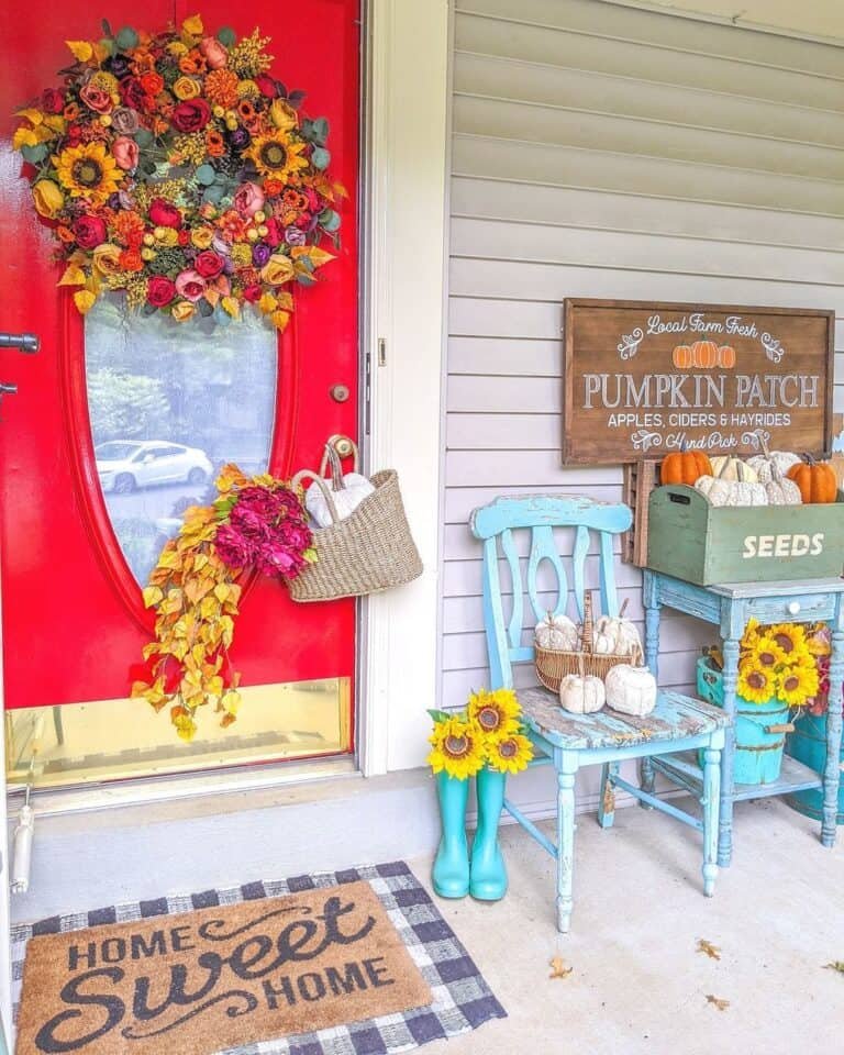 Red door with wreath