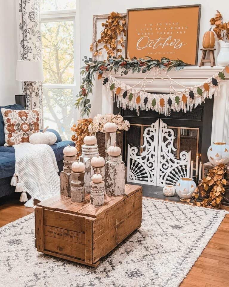 Rustic trunk with pumpkins