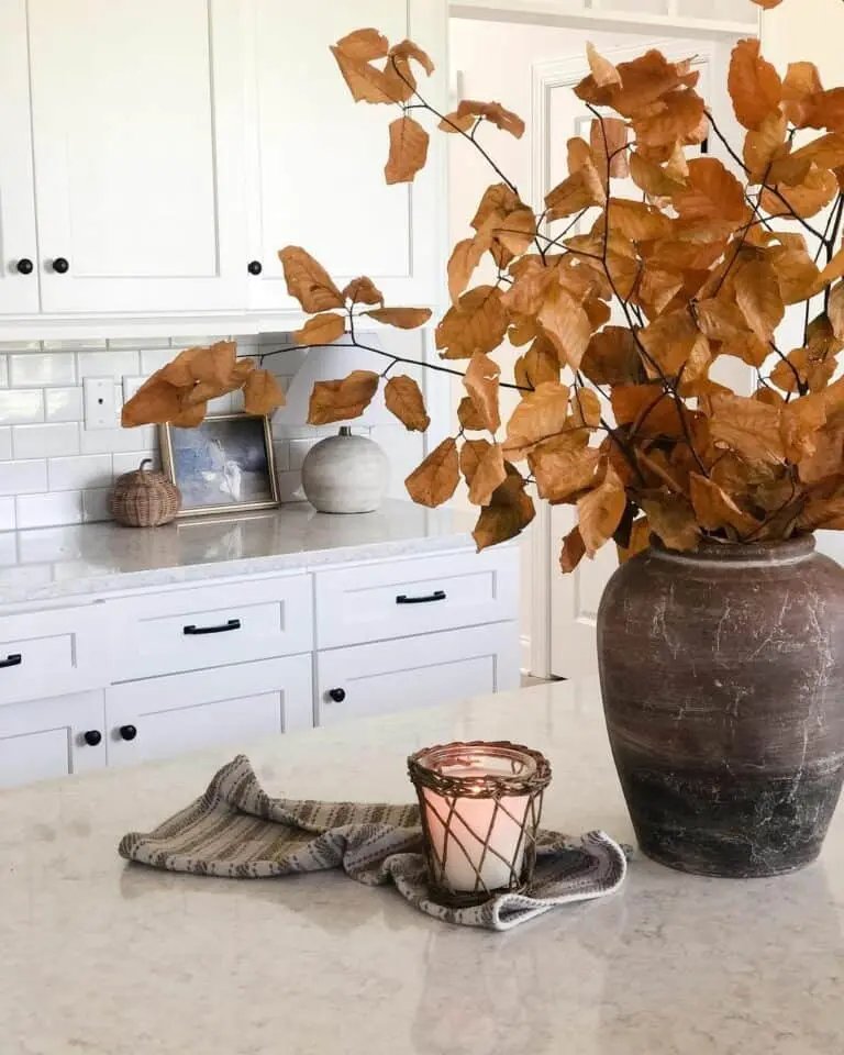 Rustic Vase with Dried Leaves