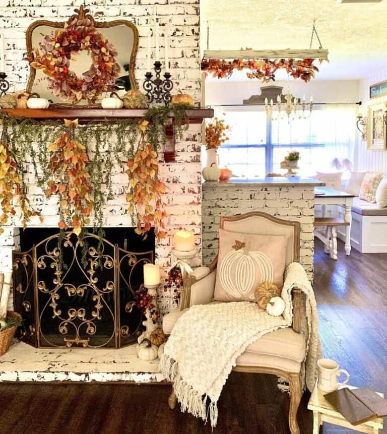 Rustic White Brick Fireplace