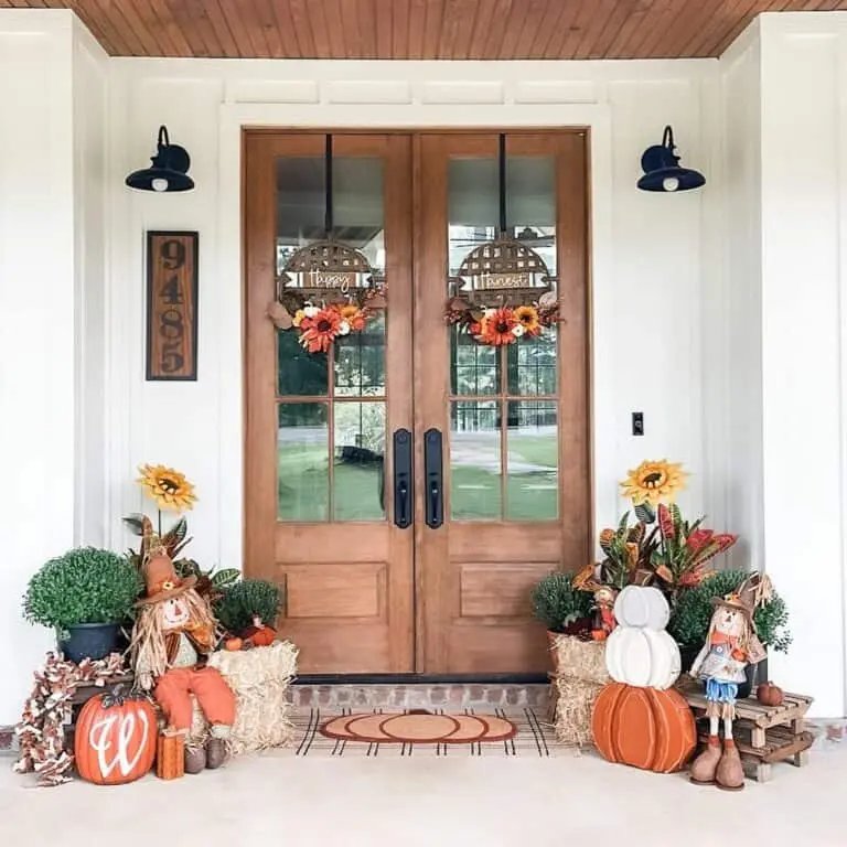 Rustic White Porch with Black Lamps