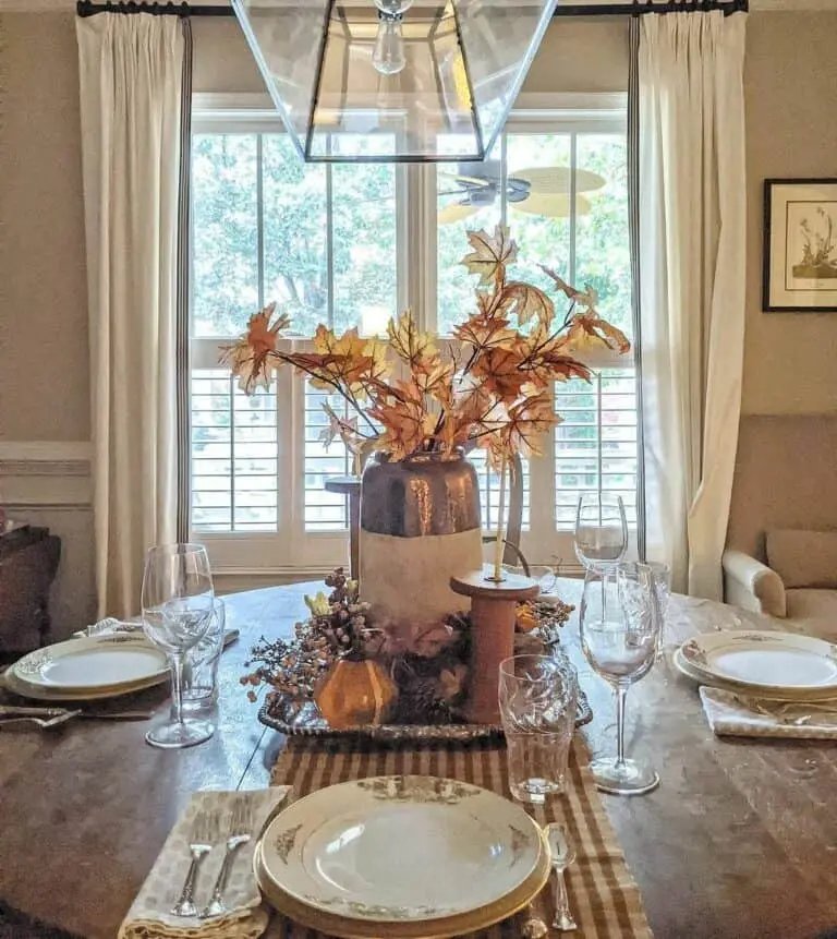 Rustic Wood Table with Fall Foliage