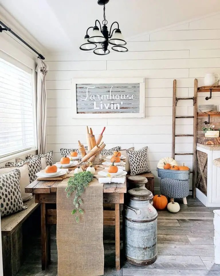 Rustic Wood Table with Mini Pumpkins