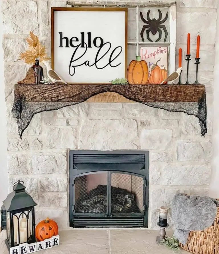 Stone Fireplace with Halloween Decor