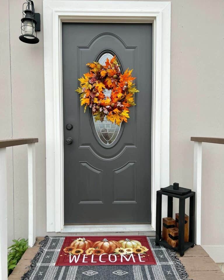 Vibrant fall wreath and mats