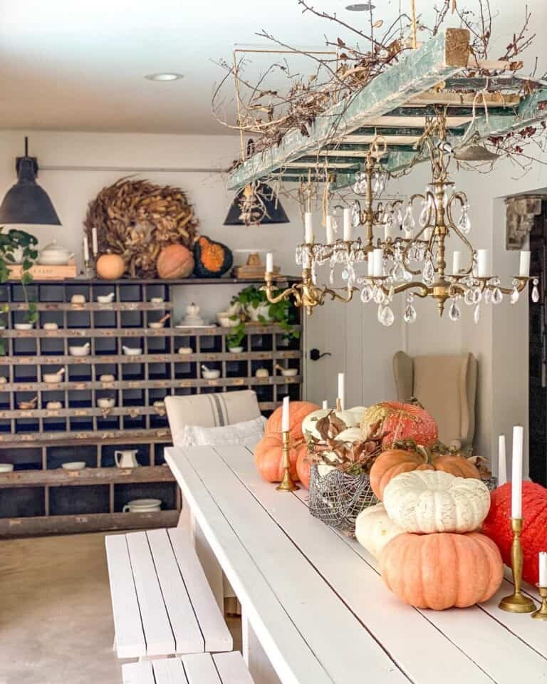 Vintage table with pumpkins