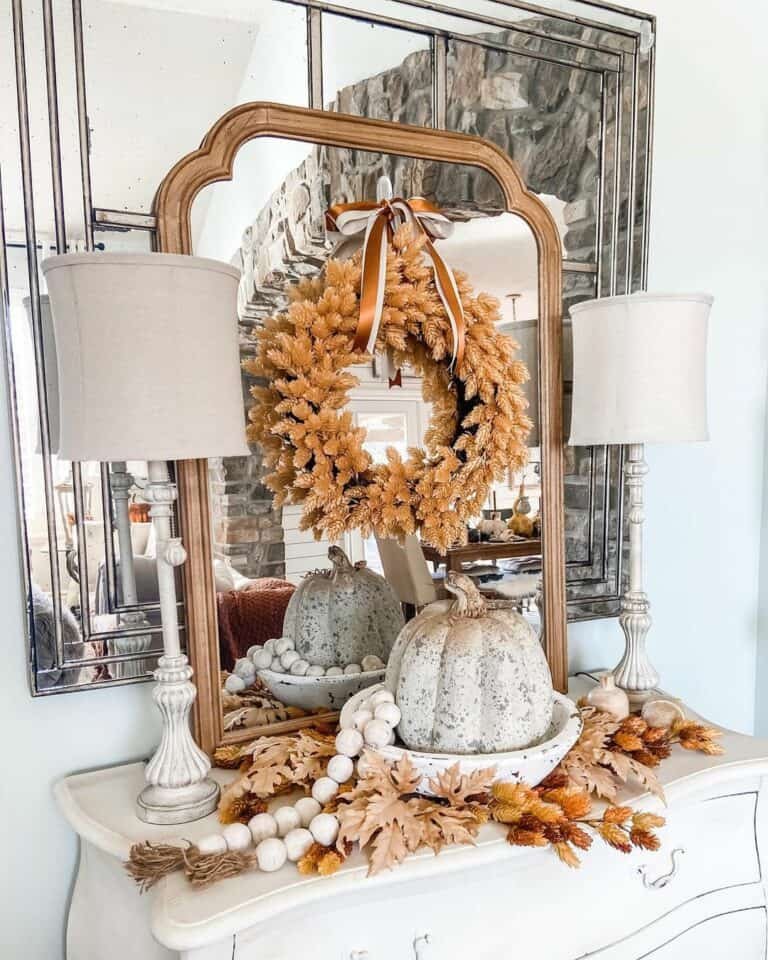 Wheat wreath with mirrors and leaves