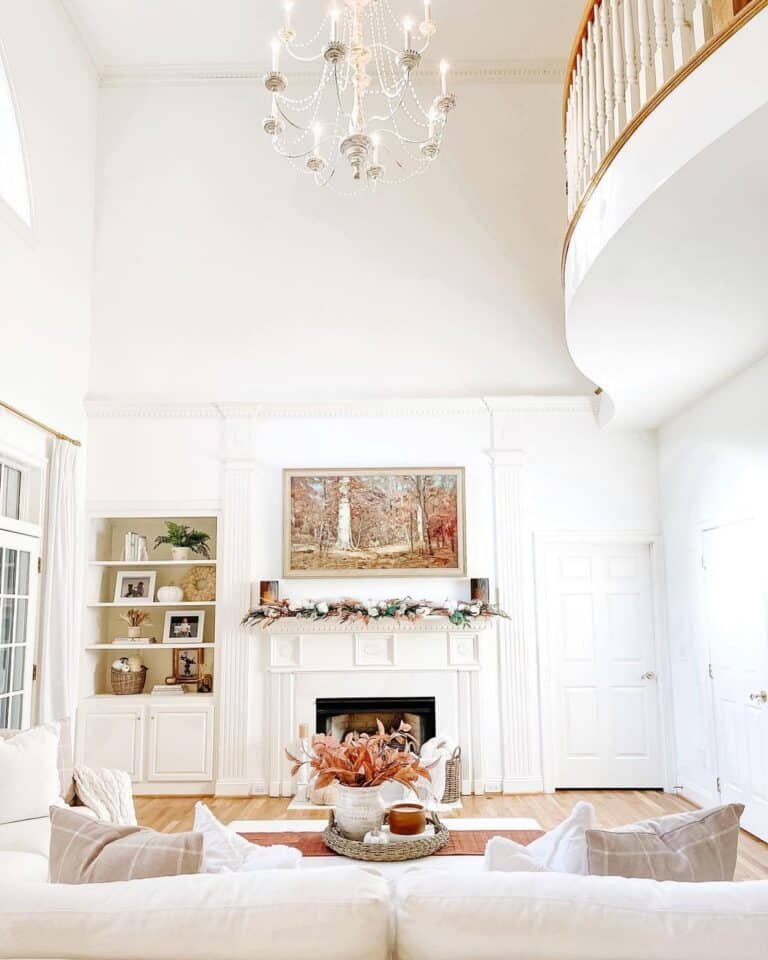 White Coffee Table with Dried Leaves