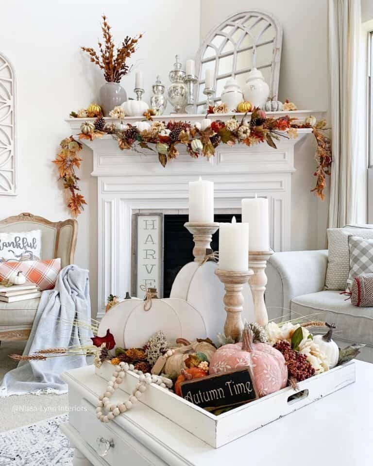 White coffee table with wooden accents