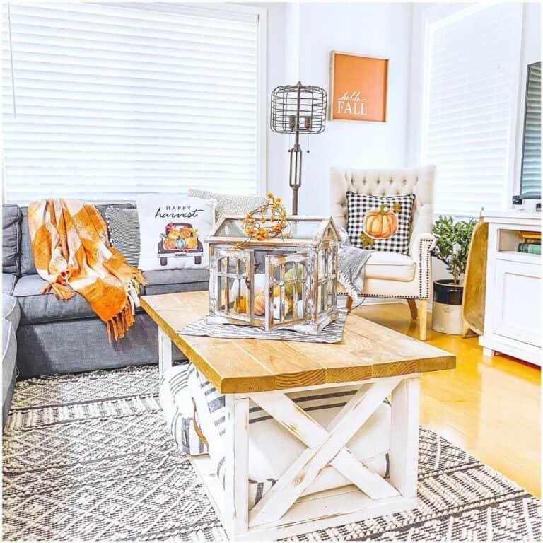 White gray living room autumn decor