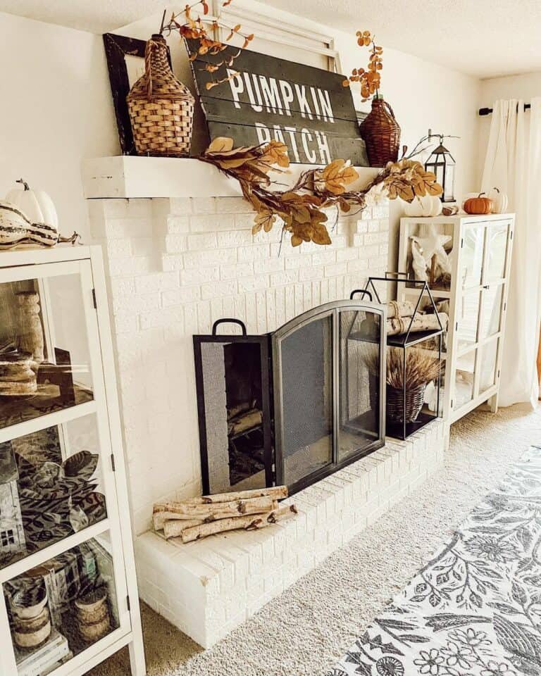 White mantel with black accents