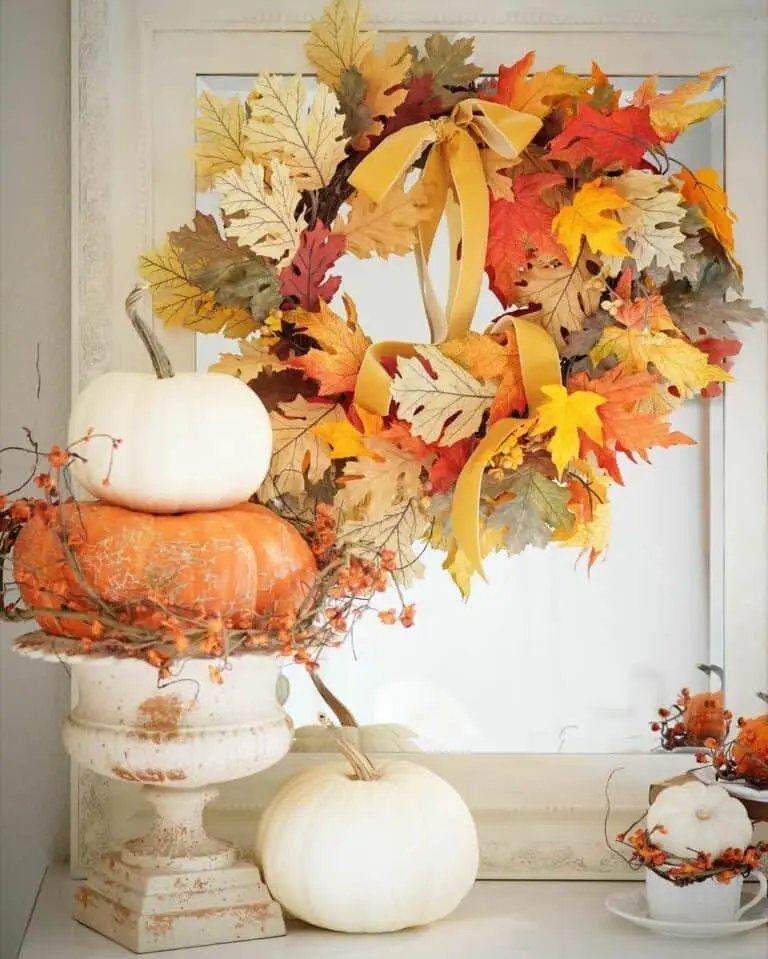 White Mirror with Leaf Wreath