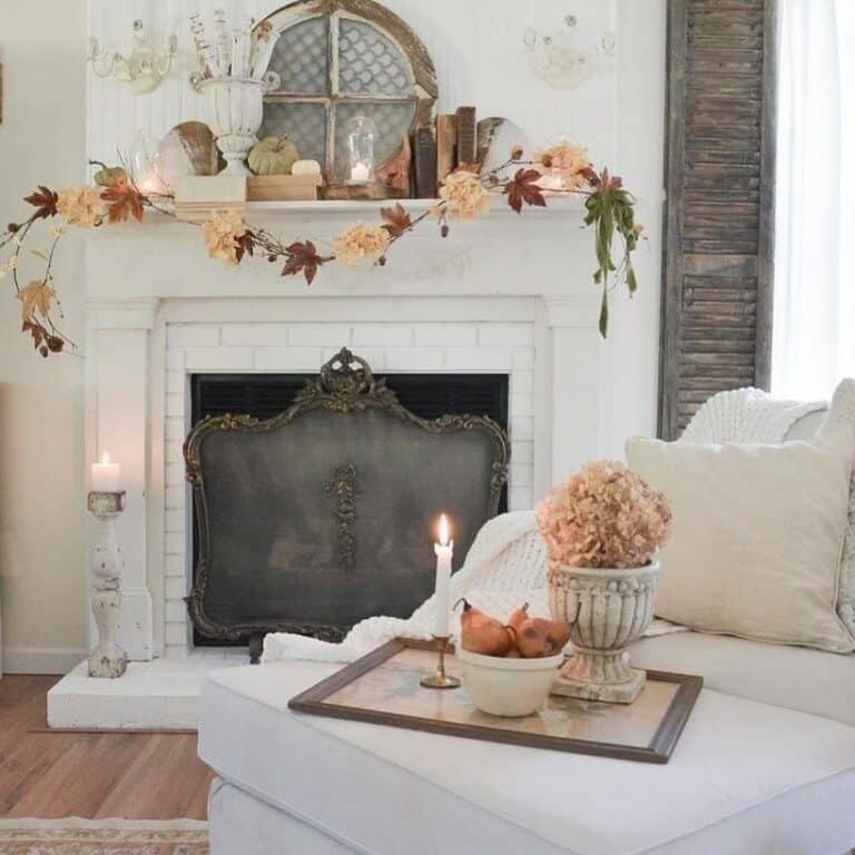 White-painted brick fireplace