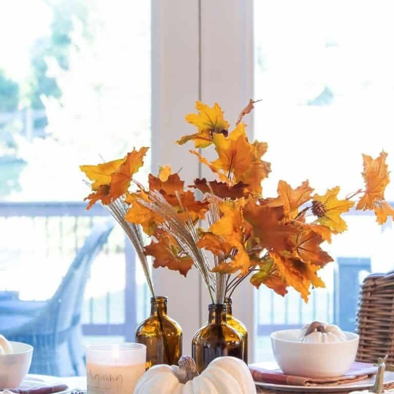 White Pumpkins and Amber Bottles