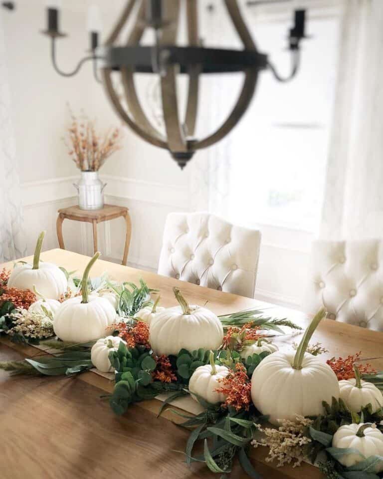 White Pumpkins on Fall Table