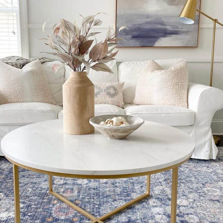 White quartz coffee table with gold legs