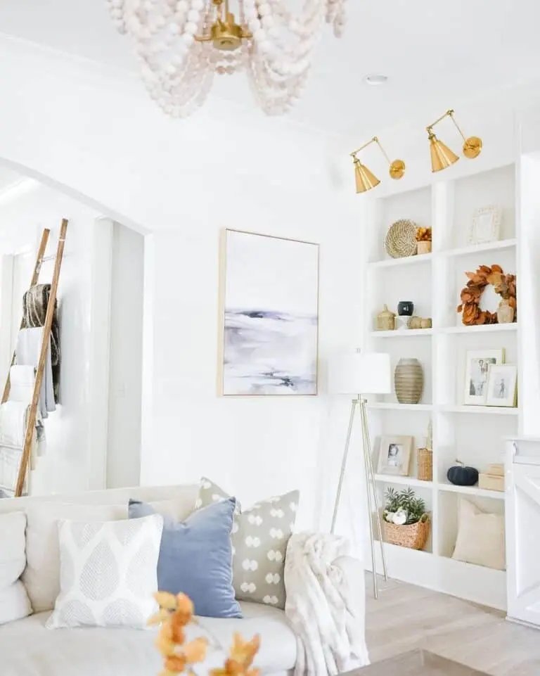 White room with orange wreath