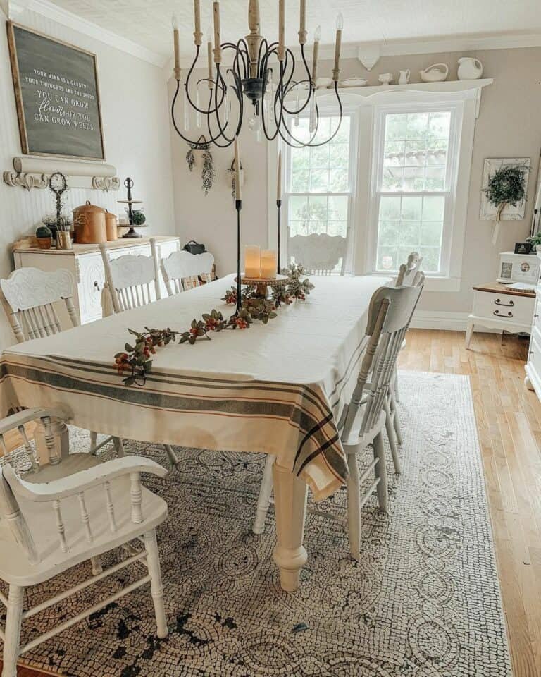 White Table, Candles, Foliage