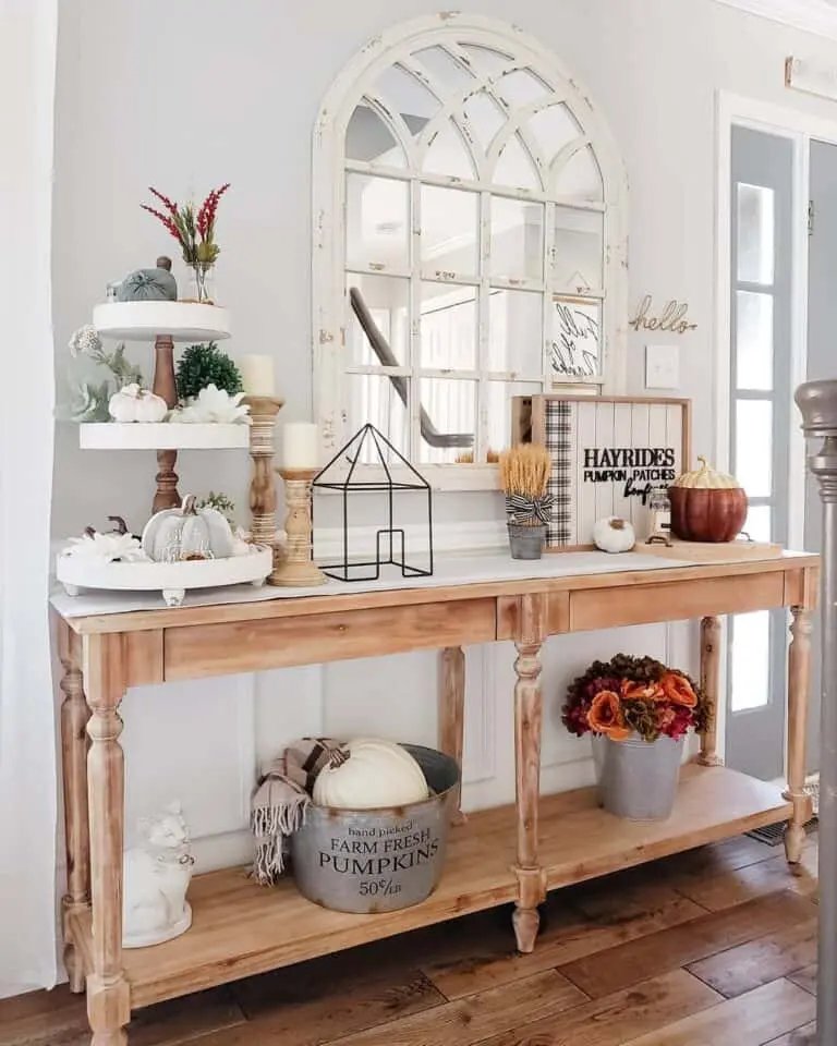 White Tiered Tray with Pumpkins