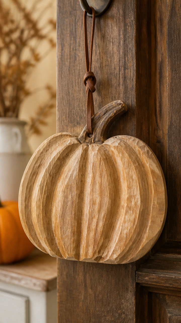 Whittled Wood Pumpkin Plaque