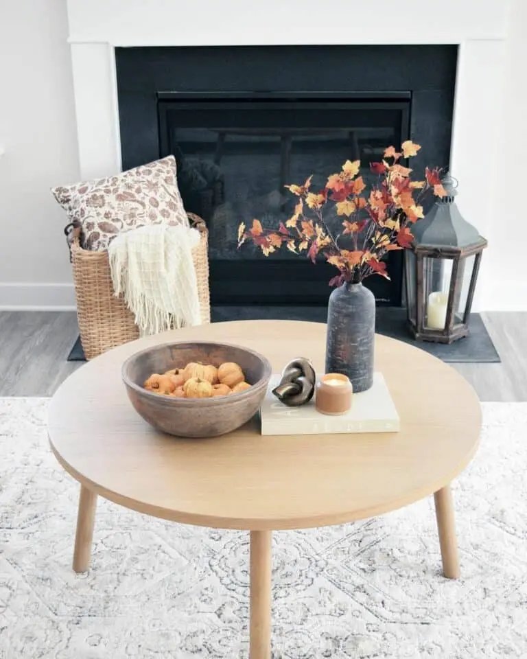 Wood Table with Autumn Leaves