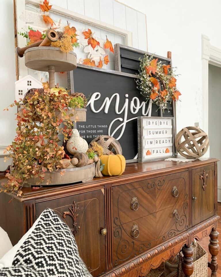 Wooden Ornaments and Fall Vine