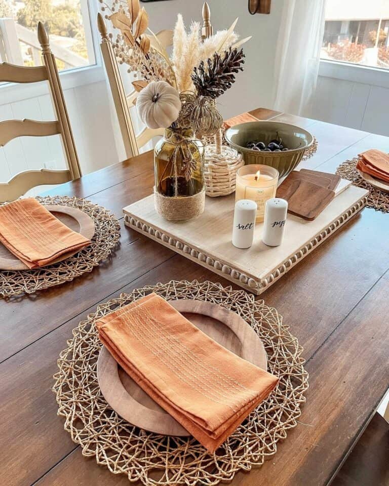 Wooden Plates and Woven Placemats