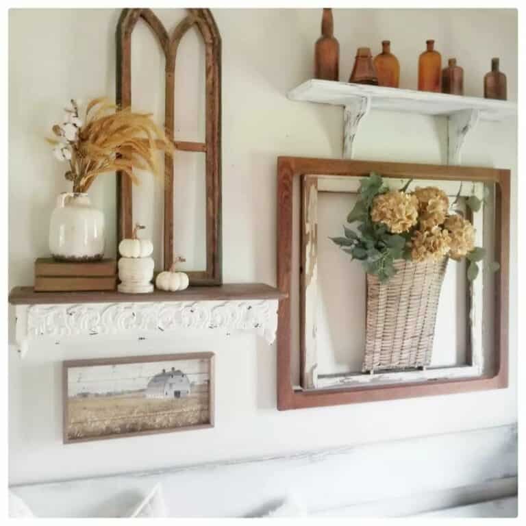Wooden Shelves with Antique Frames