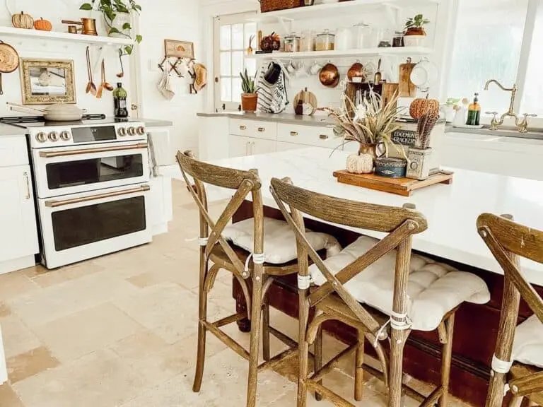 Wooden stools add rustic flair