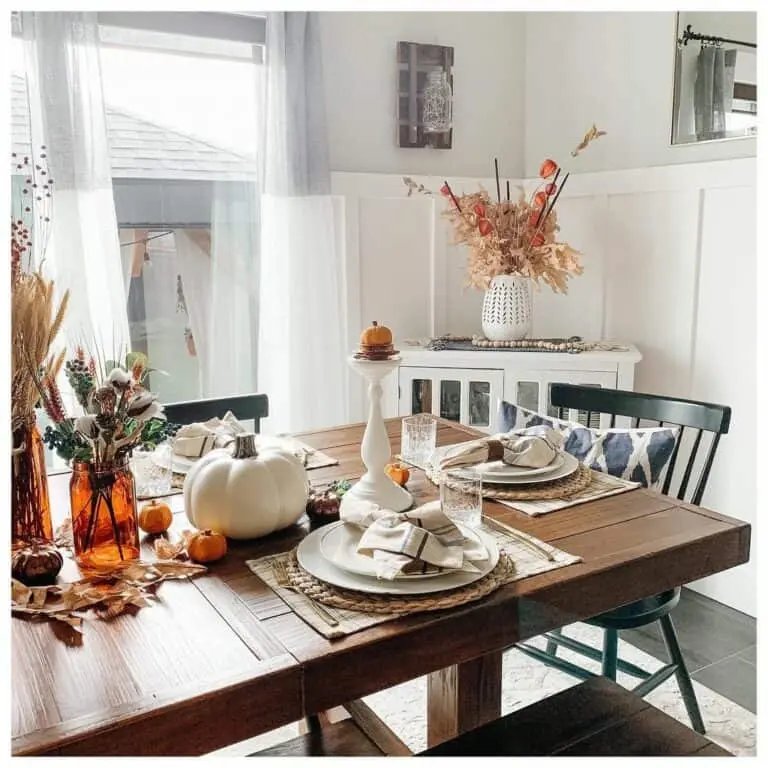 Wooden Table with Amber Vases