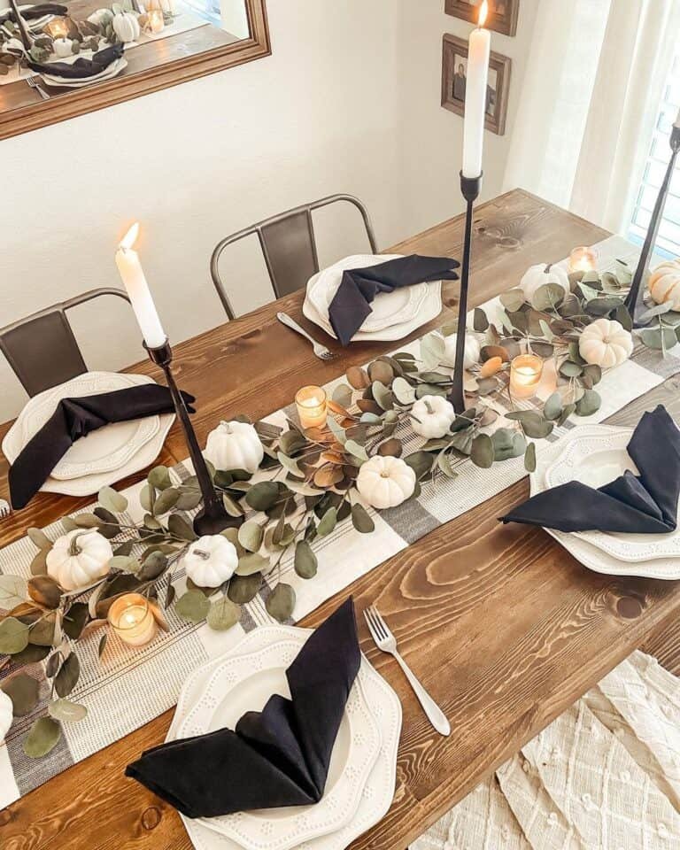 Wooden table with bat napkins