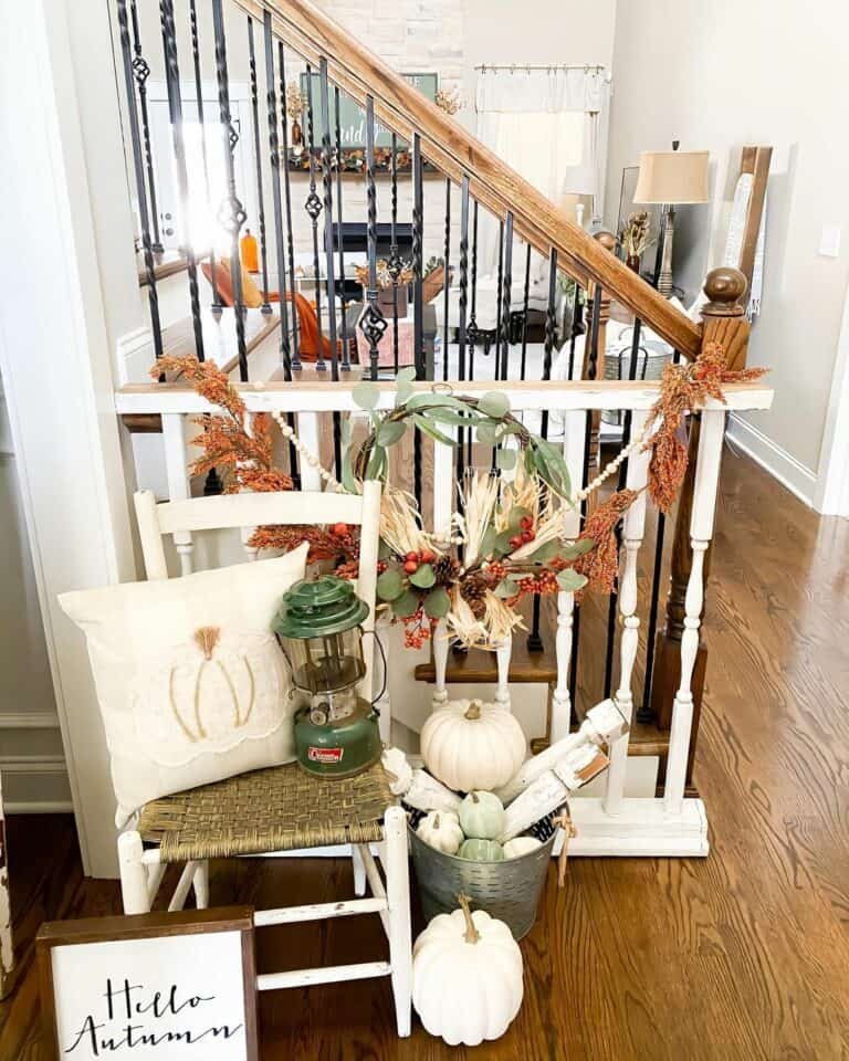 Wrought Iron Balusters with Fall Decor
