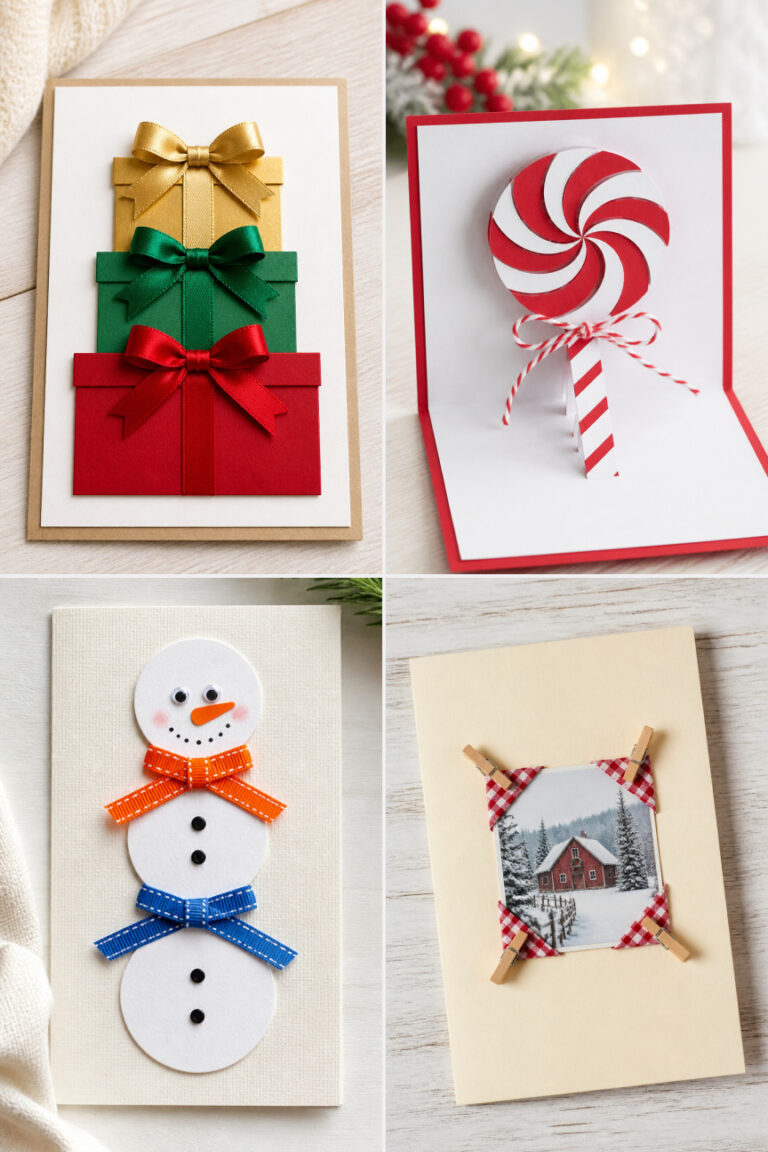 17 Cute Christmas Card Crafts Using Paper and Ribbon