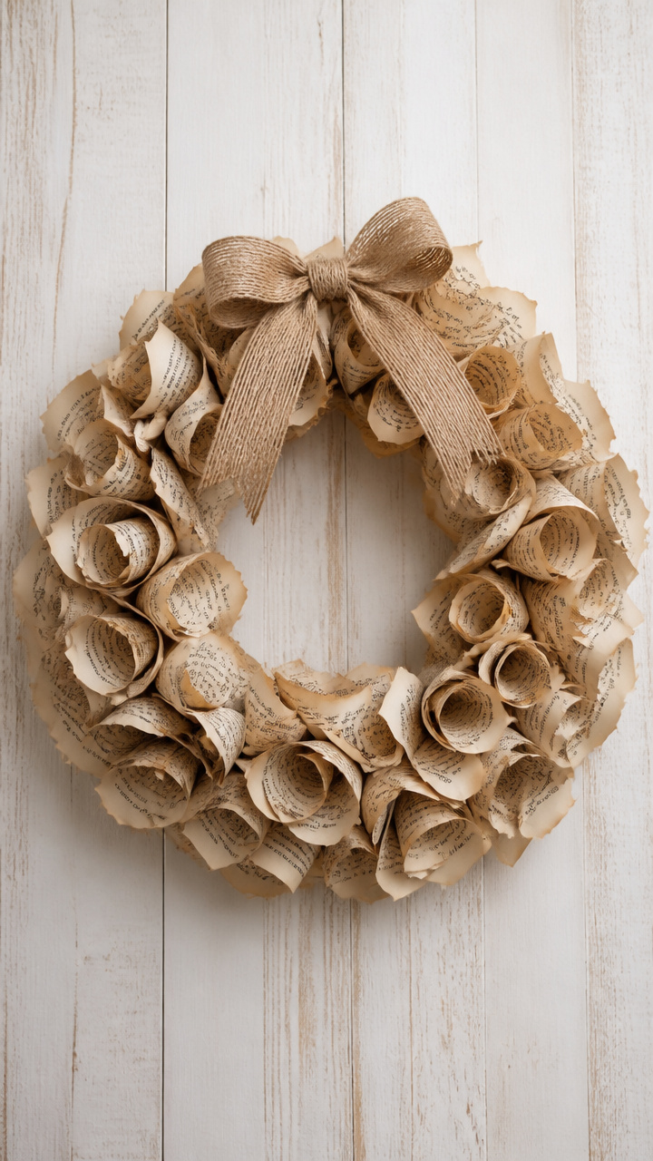 Antique Book Page Wreath