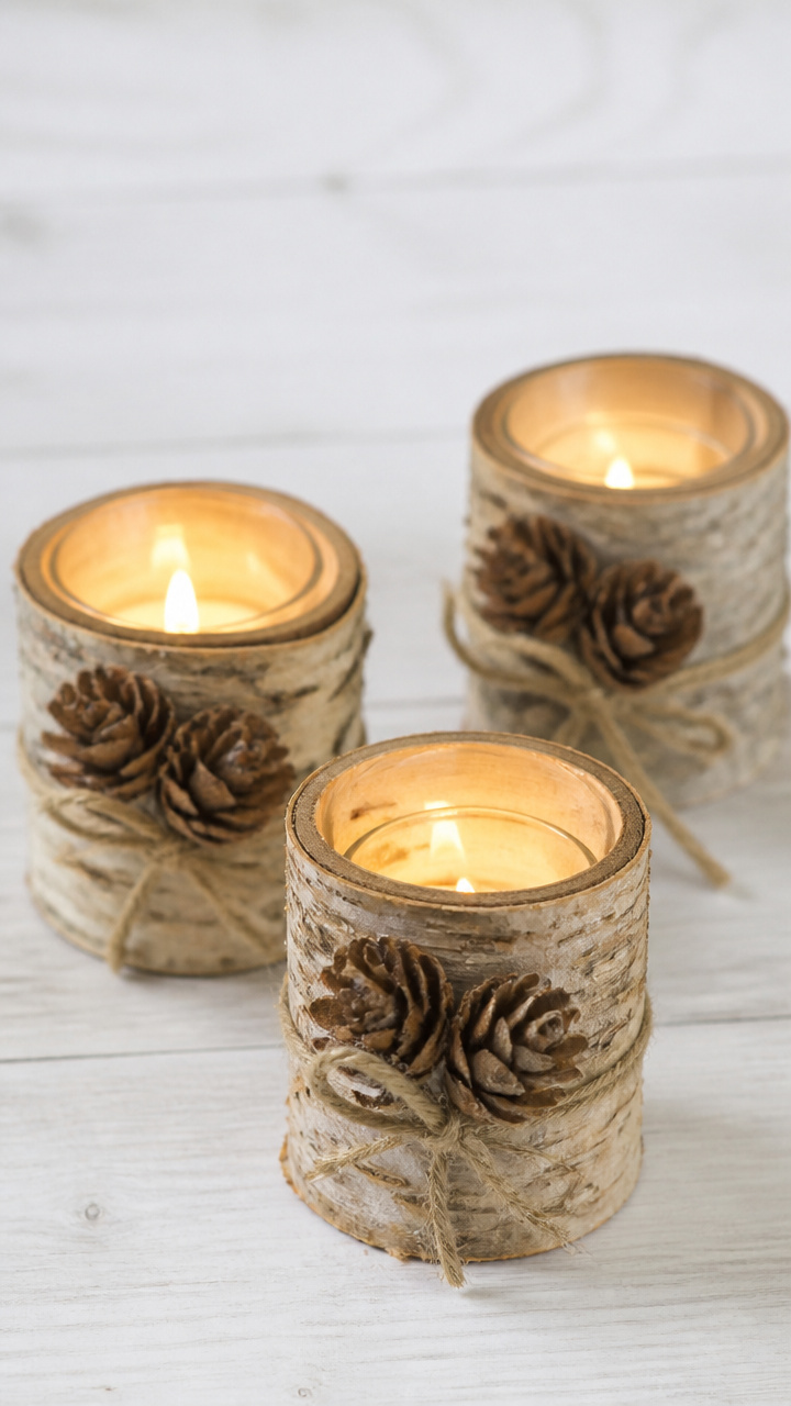 Birch Bark Candle Holders