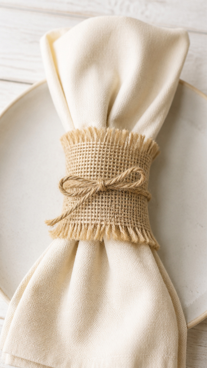Burlap Napkin Rings with Twine