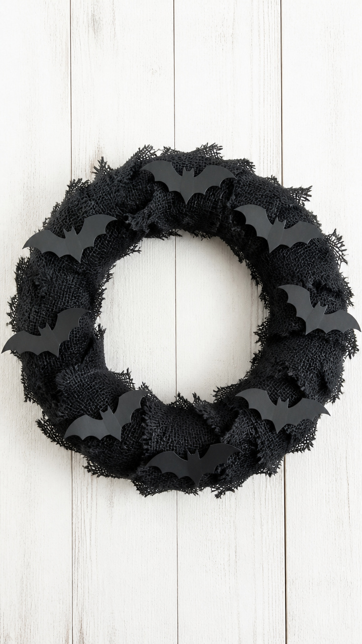Burlap Ribbon Bat Wreath