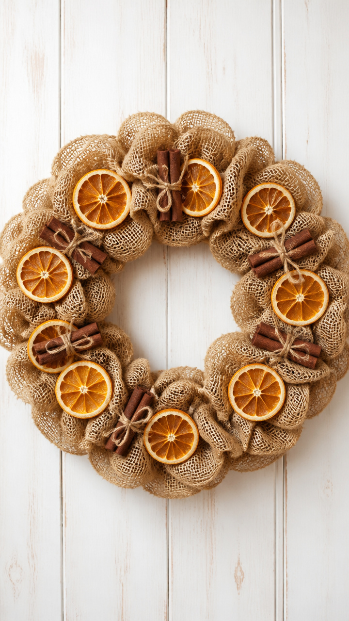 Burlap Wreath with Dried Orange Slices