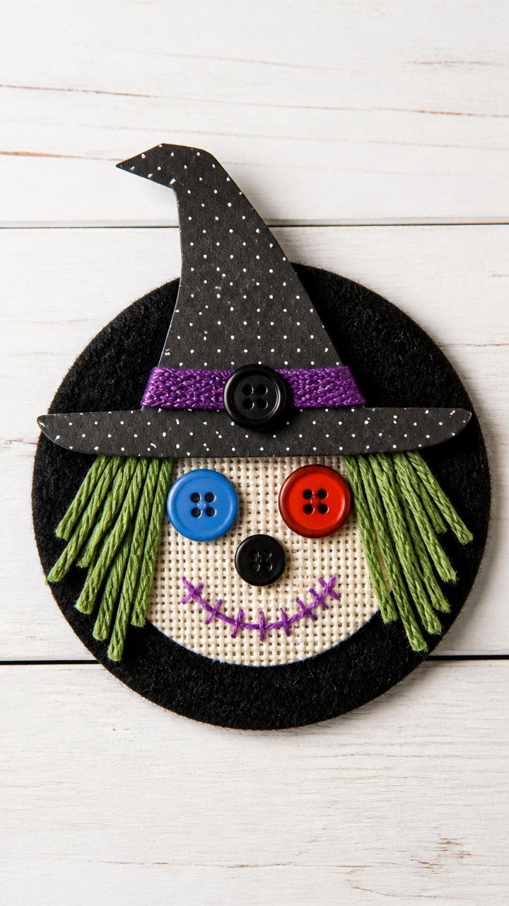 Button Witch Brooch Wreath